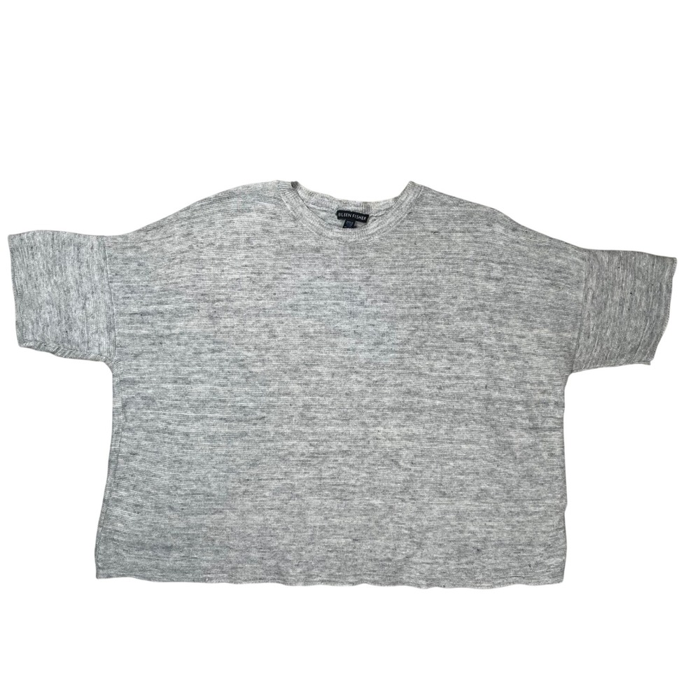 Eileen Fisher Knit Top Women Medium Gray Organic Linen Boxy Dolman Sleeve Marled